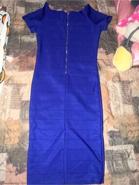 Haute Monde Cobalt Blue Midi Bodycon Dress with Back Zip